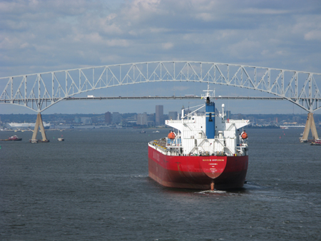 Ship heading under Key Bridge